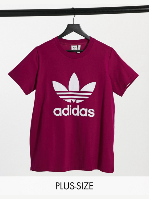 Adidas Originals Plus Trefoil Large Logo Crew Neck T-shirt In Berry