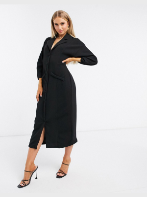 Asos Design Mini Tux Dress With Dome Sleeve In Black