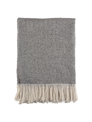 Gray Herringbone Pattern Fringe Throw Blankets (50"x60") - Saro Lifestyle