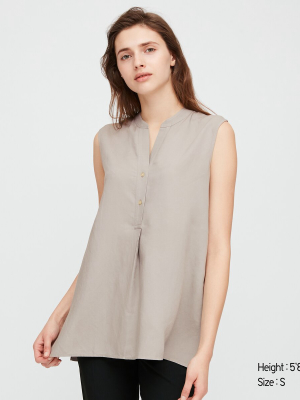 Women Linen Blend Sleeveless Shirt