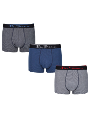 Clive Men's 3-pack Fitted No-fly Boxer-briefs - Grey Marl/white/blue/navy Feeder Stripe