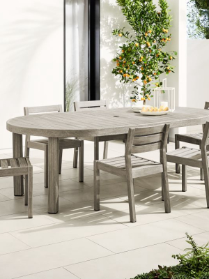 Portside Outdoor Expandable Round Dining Table & 6 Solid Wood Chairs Set - Weathered Gray