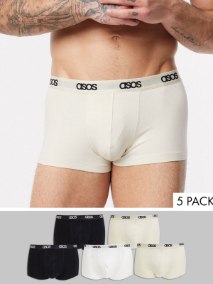 Asos Design 5 Pack Short Trunk With Tonal Waistband Save