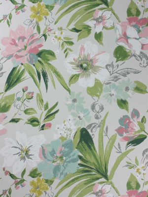 Rosslyn Wallpaper In Aqua And Pink By Nina Campbell For Osborne & Little