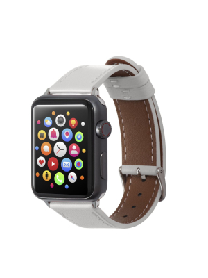 Insten Genuine Leather Band For Apple Watch 38mm 40mm All Series Se 6 5 4 3 2 1, Replacement Watchband Strap, White