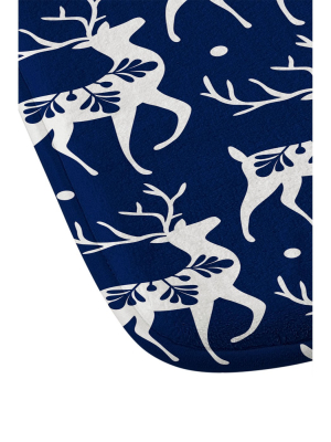 24"x36" Dashing Through The Snow Deer Bath Mat Dark Blue - Deny Designs