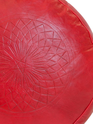 Solid Color Leather Pouf, Red