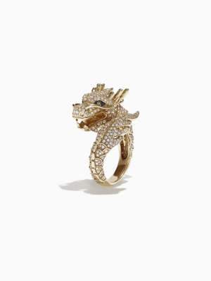 Effy Safari 14k Yellow Gold Diamond Dragon Ring, 1.39 Tcw