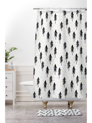 Winter Pines Shower Curtain White/black - Deny Designs