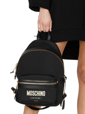 Moschino Logo Plaque Zipped Backpack