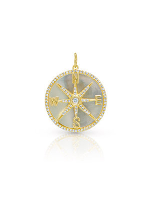 14kt Yellow Gold Mother Of Pearl Diamond Compass Charm