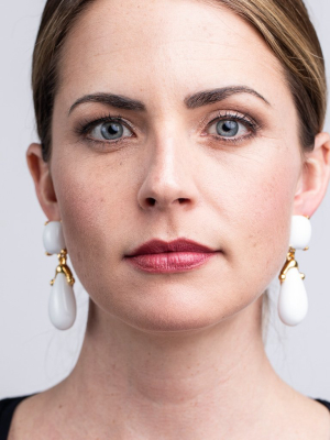 White Square Top Drop Clip Earrings