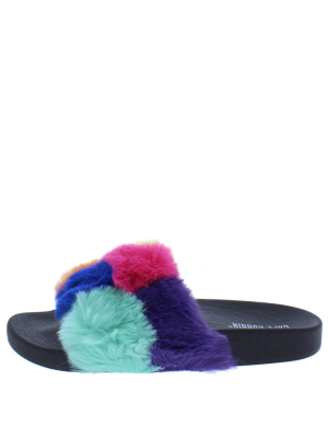 Blocks Multi Clolor Block Faux Fur Slide Sandal