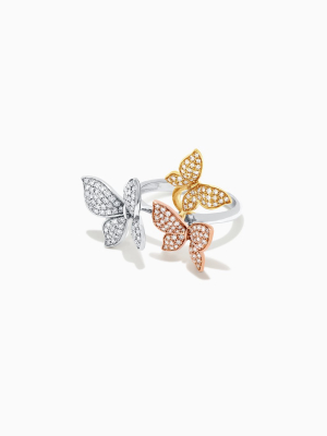 Effy Trio 14k Tri Color Gold Diamond Butterfly Ring, 0.66 Tcw