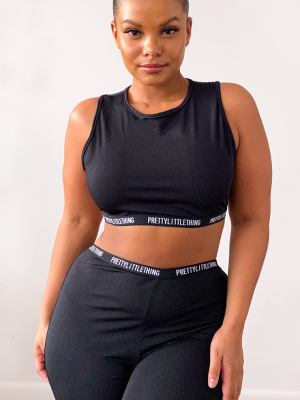 Prettylittlething Plus Black High Neck Crop Gym...