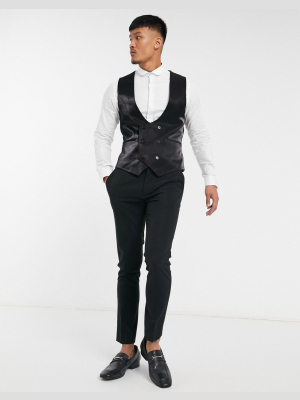 Twisted Tailor Suit Vest In High Shine Black
