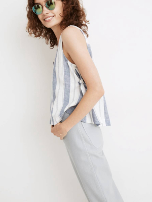 Linen-blend Side-tie Tank Top In Stripe