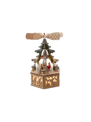 Kurt Adler 11" Battery-operated Light-up Wooden Tree Scene With Windmill