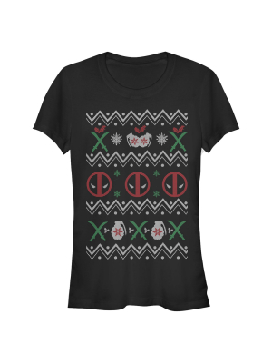 Junior's Marvel Ugly Christmas Deadpool T-shirt