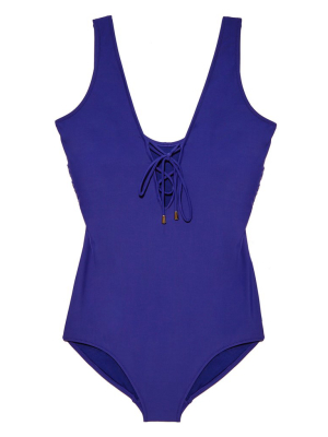 Jisoo Lace Up One Piece Swimsuit (curves) - Indigo Blue