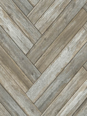 Chevron Wood Peel-and-stick Wallpaper In Taupe And Beige By Nextwall