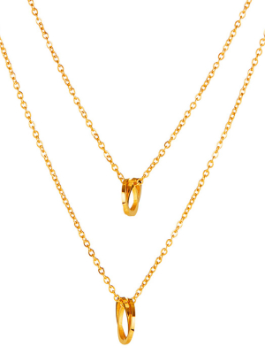 Elya Circle Dual Layered Chain Necklace - Gold (16")