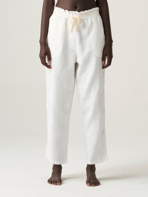 100% Linen Pants In White