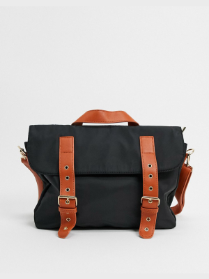 My Accessories London Satchel Bag In Black Nylon With Constrast Strap