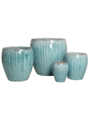 Set Of Four Pots In Turquoise Design By Emissary