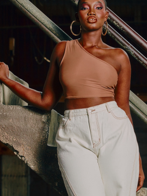 Mocha One Shoulder Slinky Crop Top