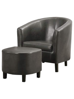 Faux Leather Accent Chair And Ottoman - Charcoal Gray - Everyroom