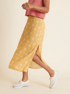 Ryan Midi Slip Skirt In Sunflower Yellow Palm Print