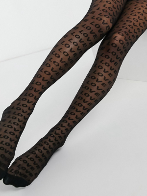 Asos Design 20 Denier Love Slogan Tights In Black