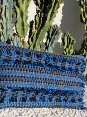 Blue Jacquard Fringe Pillow