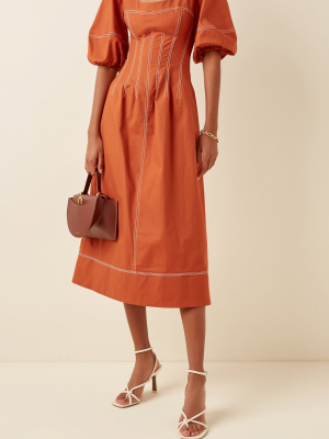 Lena Puff Sleeve Stretch-cotton Midi Dress