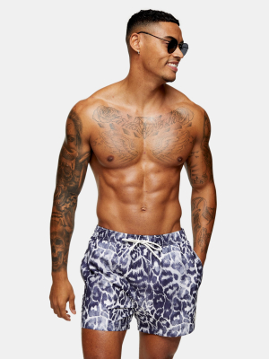 Black And White Animal Print Swim Shorts