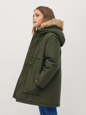 Hooded Coat With Faux-shearling Lining