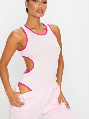 Baby Pink Jersey Contrast Cut Out Bodysuit