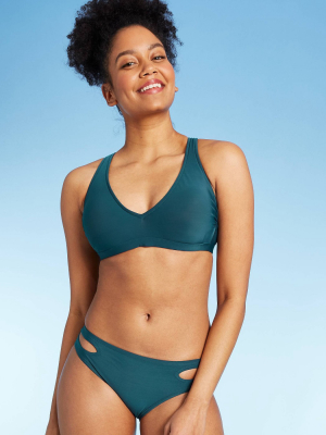 Women's V-neck Tie Back Bralette Bikini Top - All In Motion™ Teal