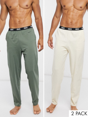 Asos Design Lounge Bottoms In Khaki & Beige Save