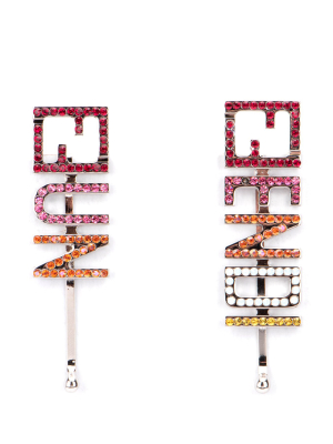 Fendi Kids Rhinestone Embellished Logo Hair Clips