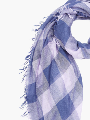 Crown Blue Gingham Cashmere And Silk Scarf