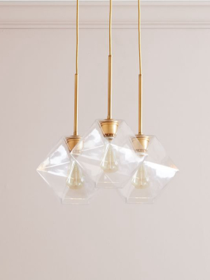 Sculptural Glass 3-light Faceted Chandelier - Clear