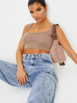 Basic Mocha Scoop Neck Crop Top