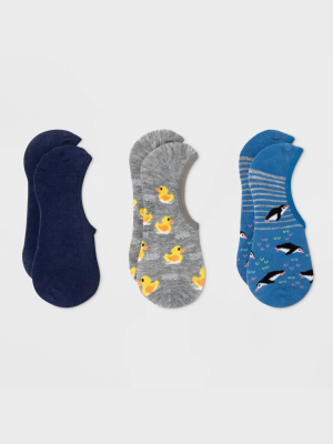 Women's Rubber Ducky And Penguin 3pk Liner Socks - Xhilaration™ Gray/blue 4-10