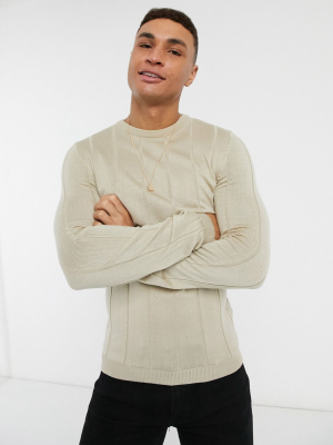 Asos Design Knitted Wide Rib Sweater In Ecru