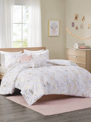 Megan Metallic Printed Floral Comforter Set