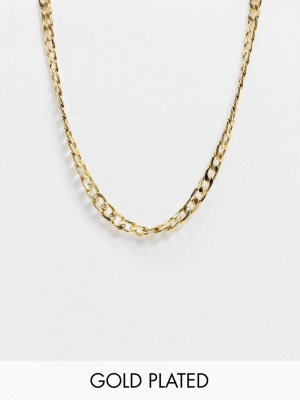 Asos Design 14k Gold Plated Necklace In 10mm Curb Chain