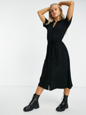 Asos Design Midi Button Up Shirt Dress In Black