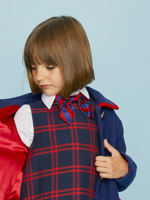 St Clement's Girls Silk Neck Bow - Blue & Red Varsity Stripes